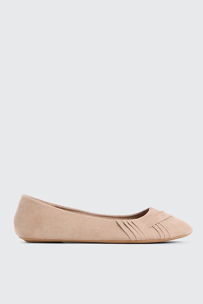 Ardene Pleated Ballet Flats in Beige | Size | Faux Suede