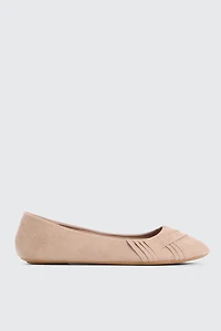 Ardene Pleated Ballet Flats in Beige | Size | Faux Suede