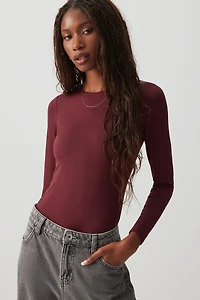 Ardene Contour Long Sleeve Bodysuit in Burgundy | Size | Nylon/Elastane