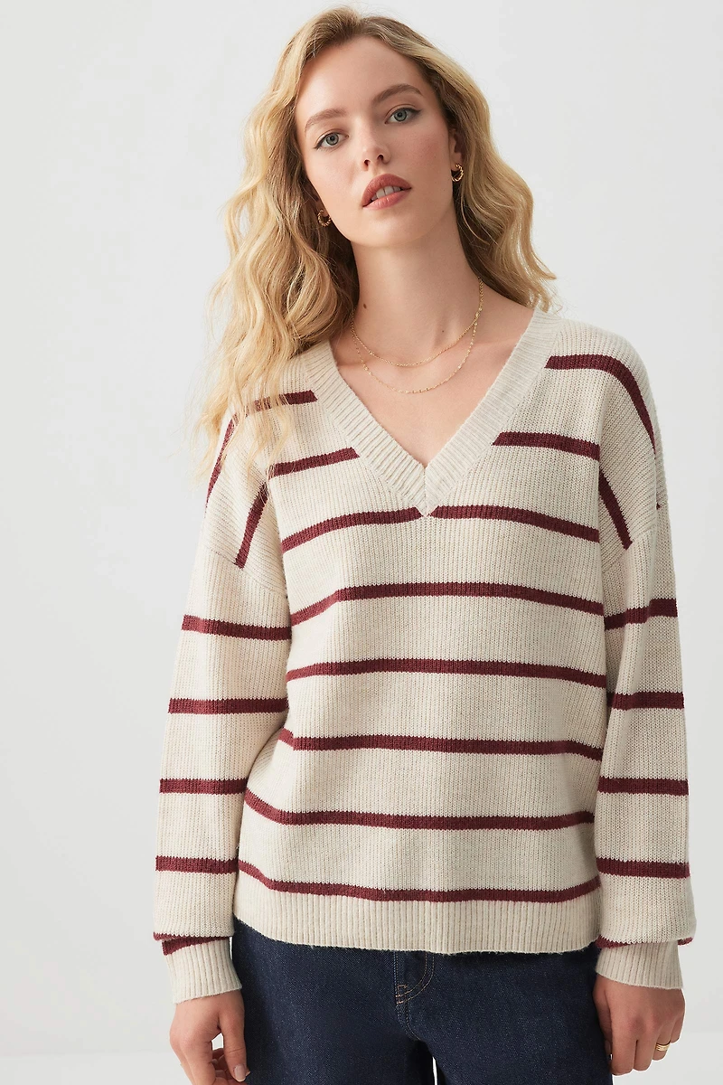 Ardene Rib V-Neck Sweater | Size | Polyester/Polyamide