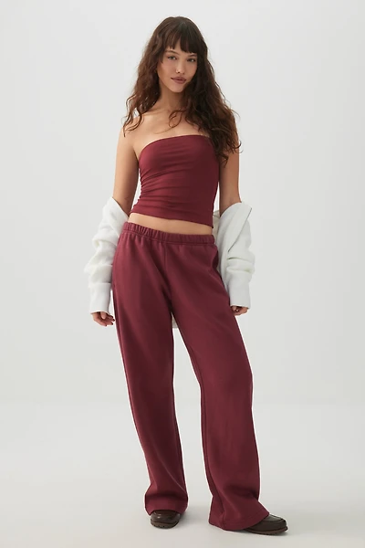 Ardene Washed Wide Leg Sweatpants in Burgundy | Size | Polyester/Cotton | Fleece-Lined
