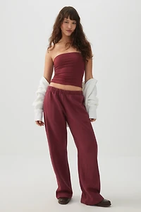 Ardene Washed Wide Leg Sweatpants in Burgundy | Size | Polyester/Cotton | Fleece-Lined