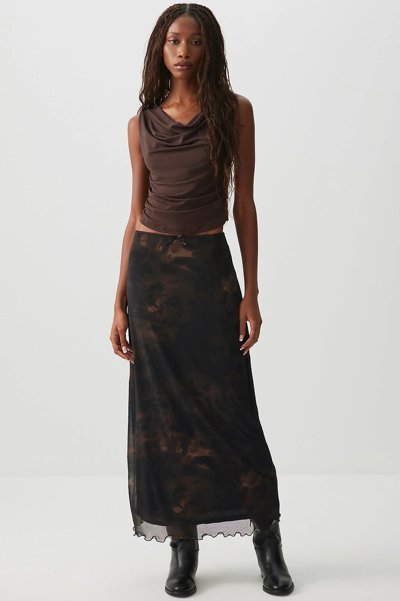 Ardene Mesh Maxi Skirt in Brown | Size | Polyester/Spandex