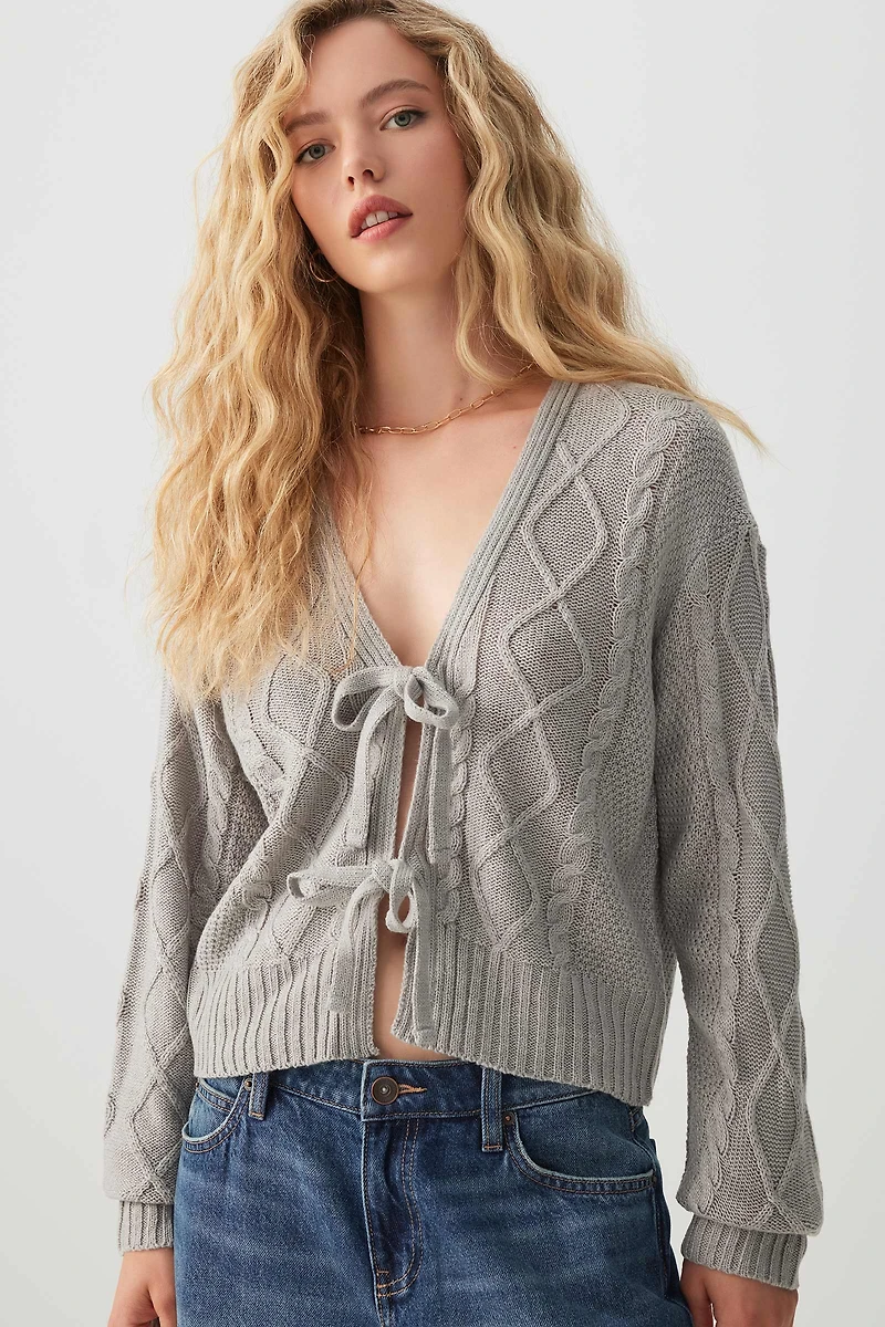 Ardene Cable Knit Front Tie Sweater in | Size | 100% Acrylic