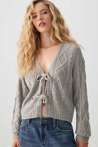 Ardene Cable Knit Front Tie Sweater in | Size | 100% Acrylic