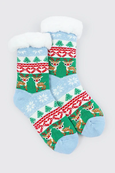 Ardene Festive Print Slipper Socks | Size Small | Polyester
