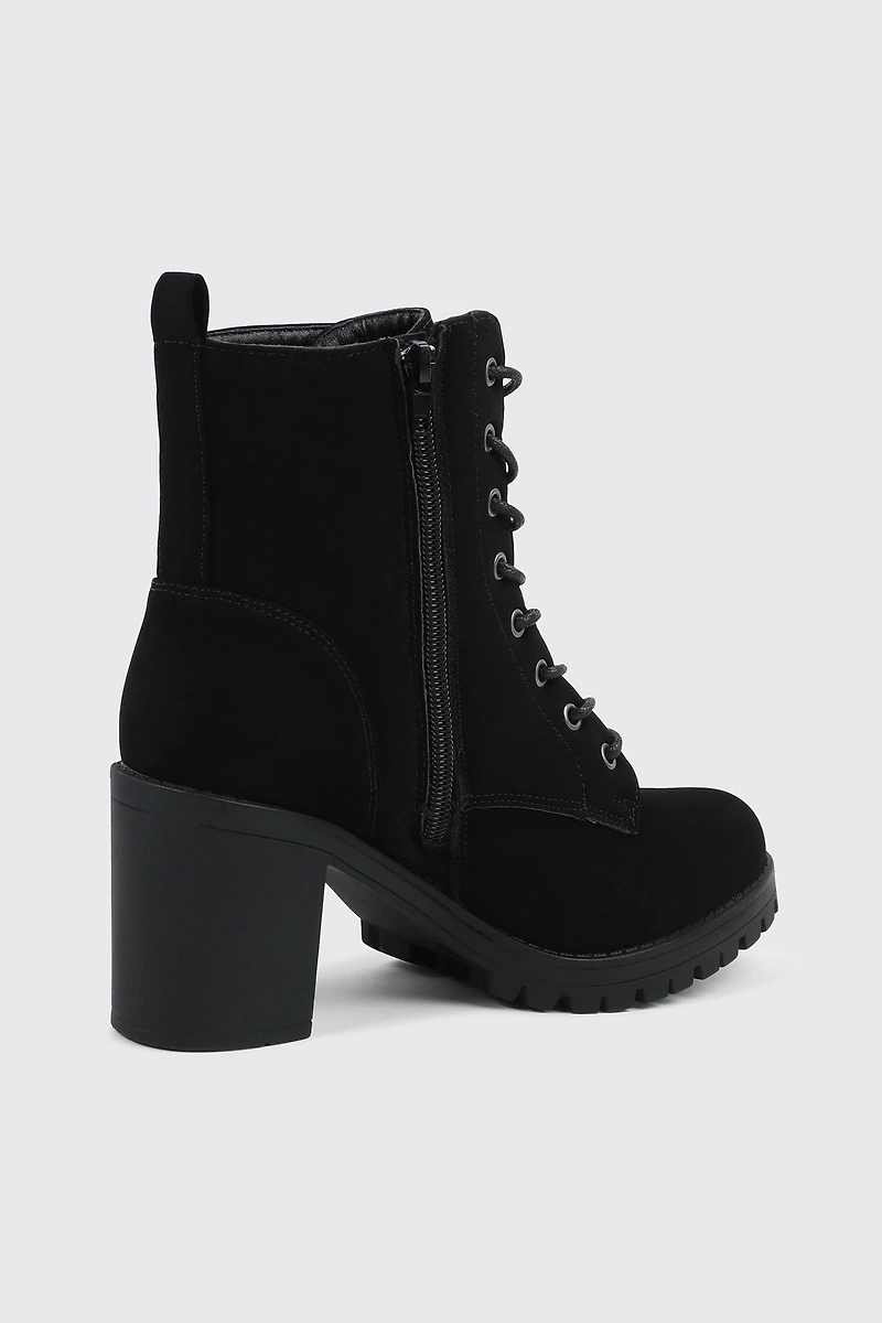 Bottes lacées en faux suède à talon bloc