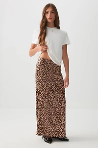 Ardene Leopard Satin Maxi Skirt in Brown | Size | Polyester/Spandex
