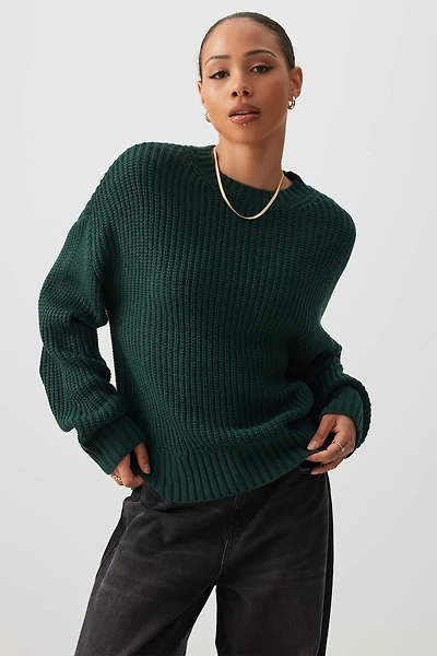 Ardene Rib Crew Neck Sweater in Dark Green | Size | 100% Acrylic