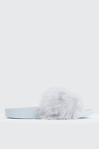 Ardene Faux Fur Slides in Light Blue | Size