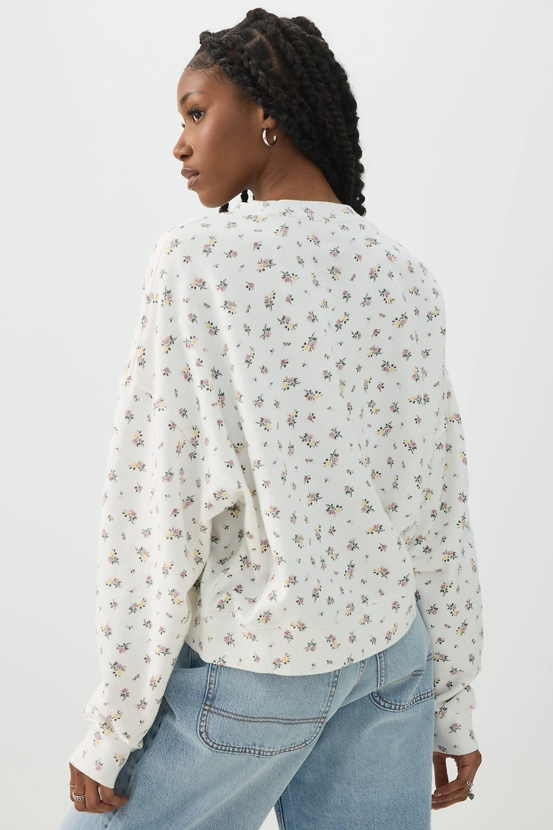 Chandail à col rond en jersey bouclette imprim