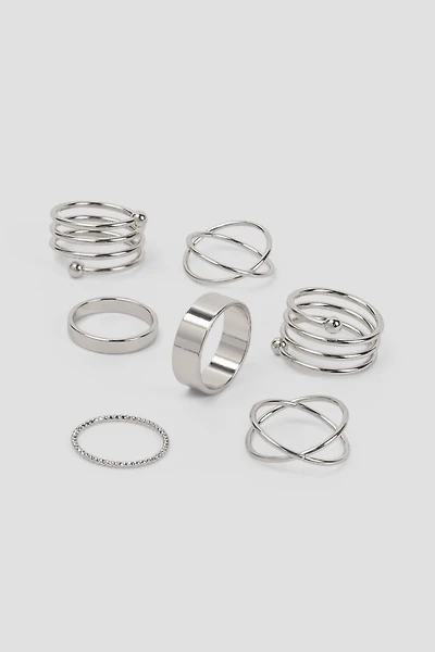 Ardene 7-Pack Minimalist Swirl Rings in Silver | Size Small