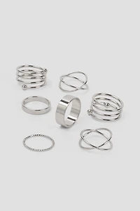 Ardene 7-Pack Minimalist Swirl Rings in Silver | Size Small