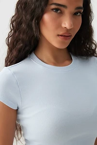 Ardene Ultra Crop Fitted T-Shirt in Light Blue | Size | Cotton/Elastane