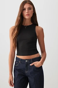 Ardene Basic Crop Picot Trim High Neck Tank Top in | Size | Polyester/Elastane