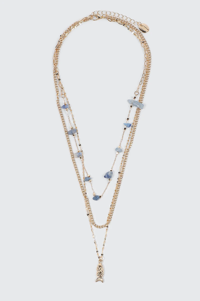Collier trois rangs à pendentif poisson