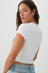 T-shirt court côtelé en mélange de coton