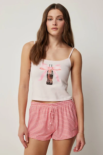 Ardene Coca-Cola PJ Set in Light Pink | Size Medium | Polyester/Spandex