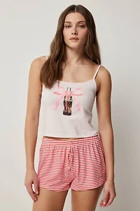 Ardene Coca-Cola PJ Set in Light Pink | Size Medium | Polyester/Spandex