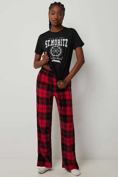 Ardene Printed Plush PJ Pants in Red | Size XS | 100% Recycled Polyester | Eco-Conscious