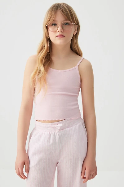 Ardene Kids Printed Lettuce Hem Tank Top in Light Pink | Size | Spandex/Cotton