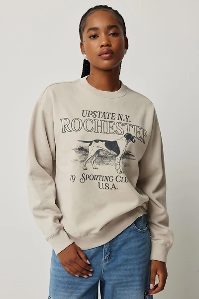 Ardene Graphic Sweatshirt in Beige | Size Small | Polyester/Cotton | Fleece-Lined