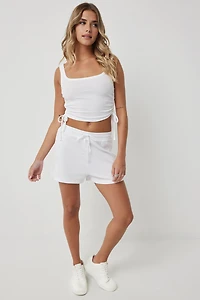 Ardene Loose Fit Rib Shorts in White | Size XS | Polyester/Cotton/Elastane