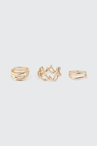 Ardene 3-Pack Wire Effect Rings in Gold | Size