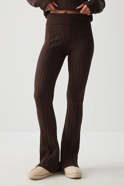Ardene Cable Knit Flare Pants in | Size | Polyester/Nylon/Viscose