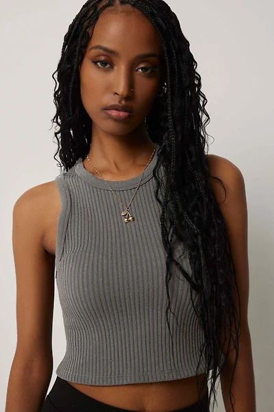 Ardene Sparkly High Neck Tank Top in Dark Grey | Size Large | Nylon/Spandex