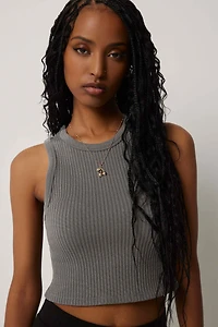 Ardene Sparkly High Neck Tank Top in Dark Grey | Size Large | Nylon/Spandex