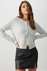 Ardene Crew Neck Cardigan in Grey | Size Large | Polyester/Elastane | Eco-Conscious