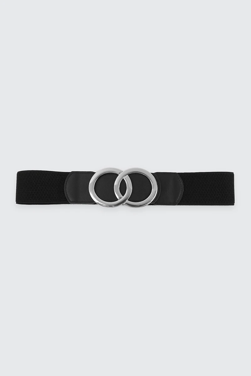 Ardene Stretch Belt with Double Loop Buckle in Silver | Size | Polyester