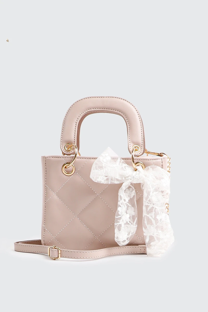 Ardene Handbag with Bow Detail in Light Pink | Faux Leather/Polyester | Eco-Conscious