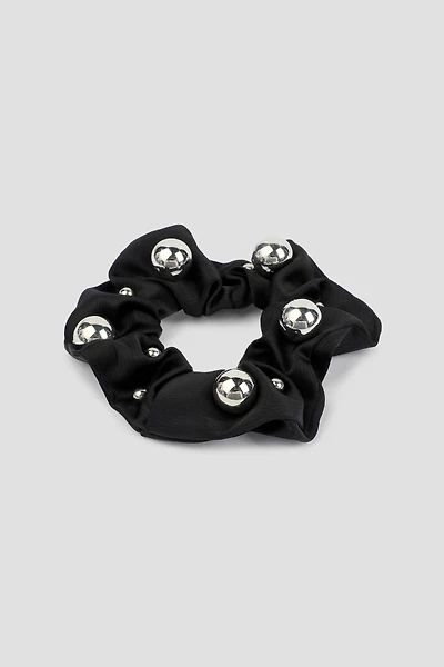 Ardene Satin Scrunchie with Metal Balls in Black