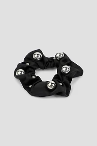 Ardene Satin Scrunchie with Metal Balls in Black