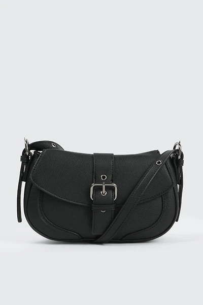 Ardene Faux Leather Crossbody Bag with Buckle in Black | 100% Recycled Polyester/Faux Leather | Eco-Conscious