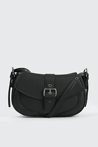 Ardene Faux Leather Crossbody Bag with Buckle in Black | 100% Recycled Polyester/Faux Leather | Eco-Conscious
