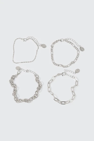Ardene 4-Pack Mix Chain Bracelets in Silver