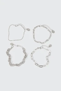 Ardene 4-Pack Mix Chain Bracelets in Silver