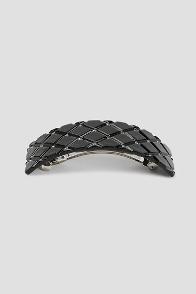 Ardene Quilted Rhinestone Barrette in Black