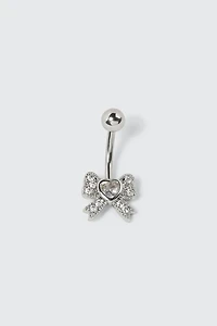 Ardene Embellished Bow Navel Piercing in Silver