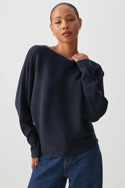 Ardene Horizontal Rib Dolman Sweater in Dark | Size | Polyester/Rayon/Nylon