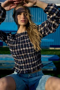 Blouse froissée à carreaux