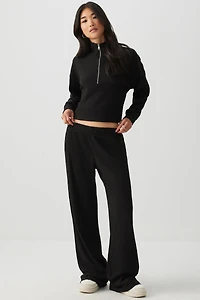 Ardene Brushed Knit Wide Leg Pants in Black | Size | Polyester/Rayon/Elastane