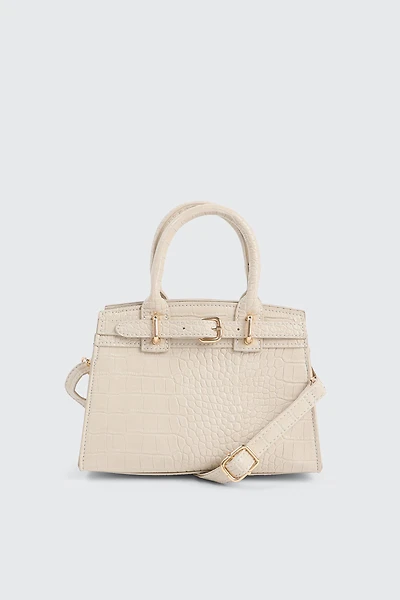 Ardene Small Tote Bag with Buckle detail in Beige | 100% Recycled Polyester/Faux Leather | Eco-Conscious