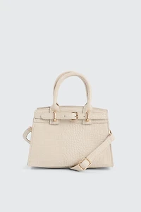 Ardene Small Tote Bag with Buckle detail in Beige | 100% Recycled Polyester/Faux Leather | Eco-Conscious