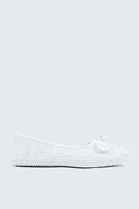 Ardene Slip On Sneakers with Bow in White | Size