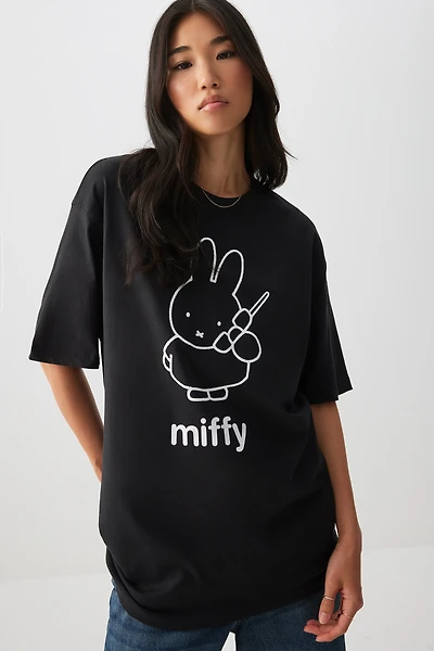 Ardene Oversized Miffy T-Shirt in Black | Size | 100% Cotton
