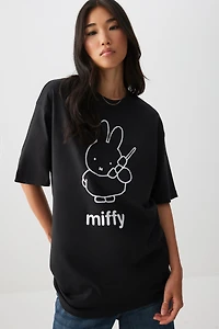 Ardene Oversized Miffy T-Shirt in Black | Size | 100% Cotton